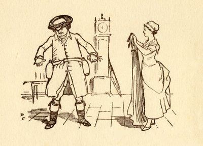 John Gilpin bevestigt wijnflessen aan zijn riem, 1878, c1918 door Randolph Caldecott