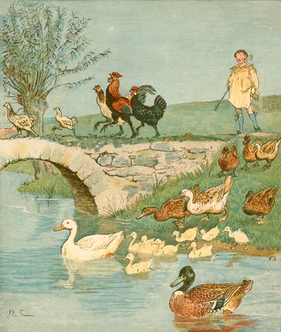 De Boerenjongen met kippen en eenden, ca. 1881 door Randolph Caldecott
