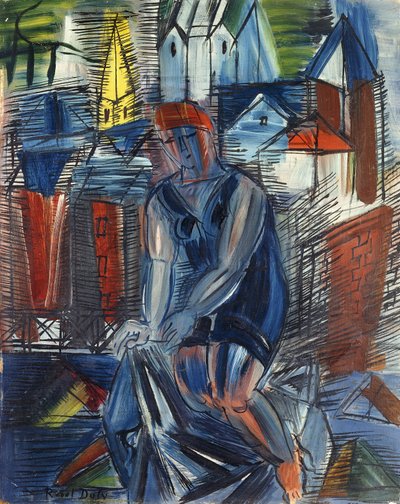Baadster (baigneuse), ca.1950 (olieverf op board) door Raoul Dufy