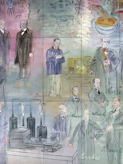 La Fee Electricite, detail van de linkerkant waarop wetenschappers staan afgebeeld door Raoul Dufy
