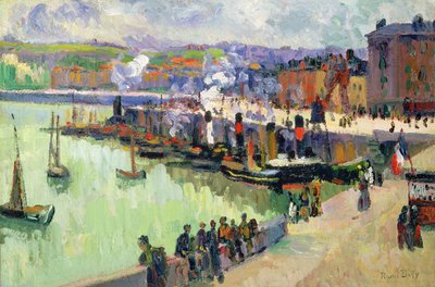 De haven (olieverf op papier) door Raoul Dufy