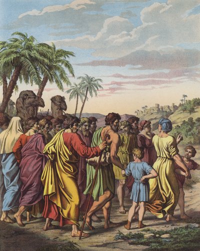 Terugkeer van de Israëlieten uit hun ballingschap in Babylon (kleur litho) door after Raphael