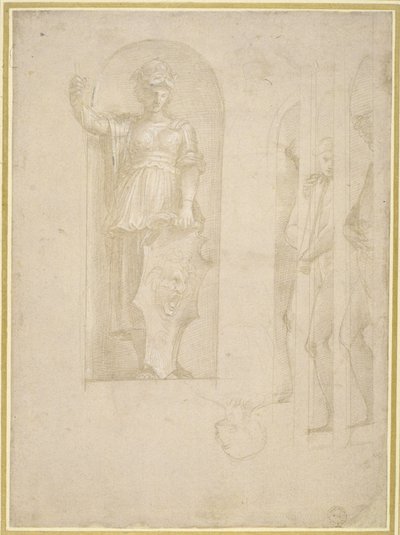 Studies voor een figuur van Minerva en andere beelden door Raphael