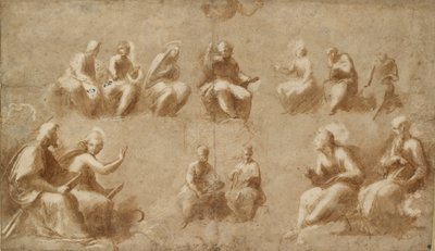 Christus en de Heiligen in Glorie Studie voor de Disputa door Raphael