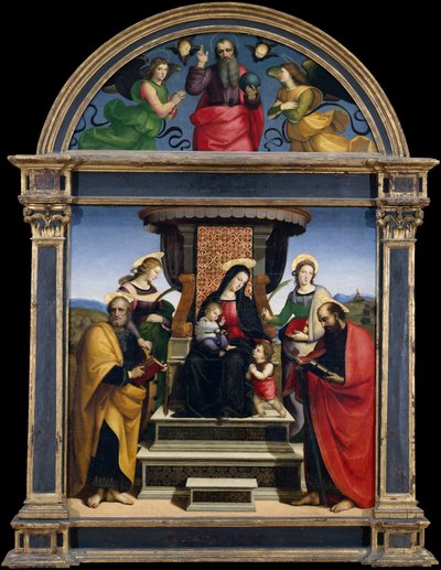 Madonna en Kind op de troon met heiligen door Raffaello Sanzio Raphael