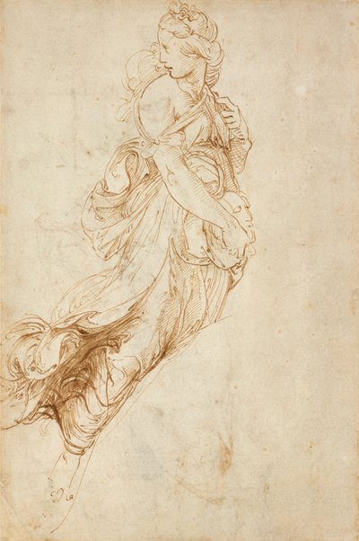 Recto: Studie voor de figuur van Melpomene door Raphael