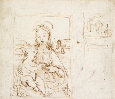 Studie voor een afbeelding van de Maagd en het Kind door Raphael