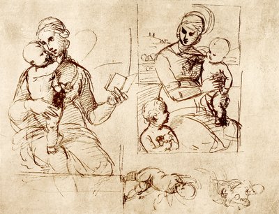Twee Madonna-studies door Raffaello Sanzio Raphael