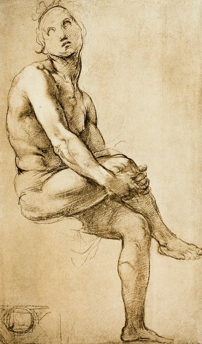 Studie van een menselijke figuur, tekening door Raphael, Kabinet van Tekeningen en Prenten, Uffizi Gallery, Florence door Raffaello Sanzio Raphael
