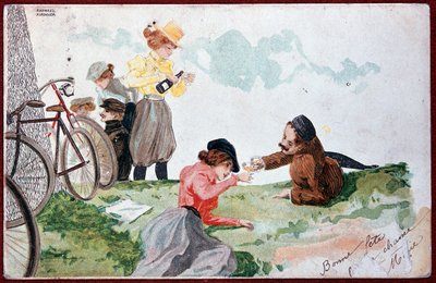Landelijk Feest: Picknick en Fietsen - illustratie door R. Kirchner, circa 1900 door Raphael Kirchner