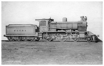 4-4-0 tender locomotief, stoomlocomotief gebouwd door Kerr, Stuart en Co, begin 20e eeuw door Raphael Tuck
