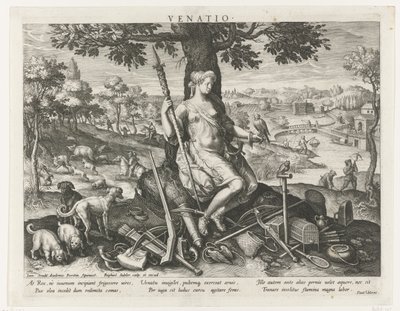 Diana als patrones van de jacht door Raphaël Sadeler (I)