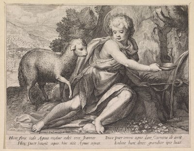 Johannes de Doper als jongeling bij een bron door Raphaël Sadeler (I)
