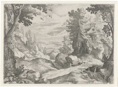 Landschap met een kapel door Raphaël Sadeler (I)