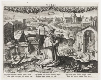 Pietas als de personificatie van de vroomheid (Belangrijkste bezigheden van een prins) door Raphaël Sadeler (I)