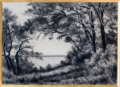 Landschap, estuarium van de Gironde (houtskool) door Raymond Bonnefon