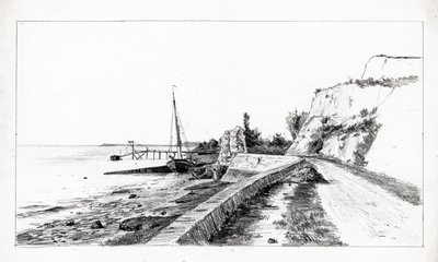 la Roque de Thau (houtskool en potlood) door Raymond Bonnefon