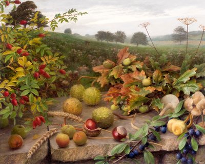 Het verzamelen van de wilde oogst (olieverf op board) door Raymond Booth