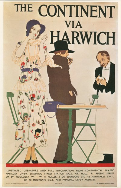 Reginald E. Higgins: Het continent via Harwich. Groot-Brittannië ... (litho) door Reginald Edward Higgins