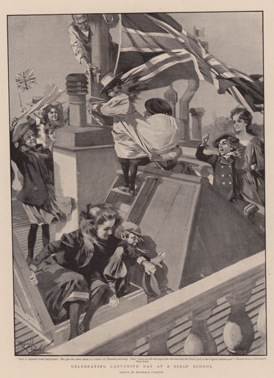 Viering van Ladysmithdag op een meisjesschool (litho) door Reginald Thomas Cleaver
