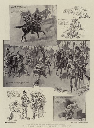 In de Bush Veldt met de keizerlijke Yeomanry (litho) door Reginald Thomas Cleaver