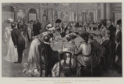 Op het hoogtepunt van het seizoen in Monte Carlo, een avond in de roulettekamer van het casino (litho) door Reginald Thomas Cleaver