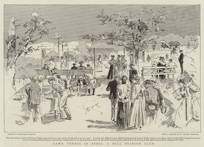 Lawn Tennis in India, een Hill Station Club (gravure) door Reginald Thomas Cleaver