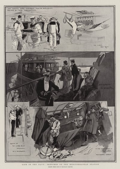 Het leven bij de marine, schetsen van het Middellandse-Zeestation (litho) door Reginald Thomas Cleaver