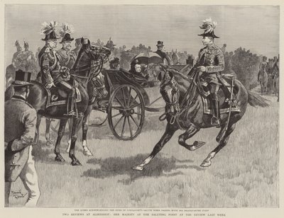Koningin Victoria op de salueerplaats bij de revue vorige week (gravure) door Reginald Thomas Cleaver