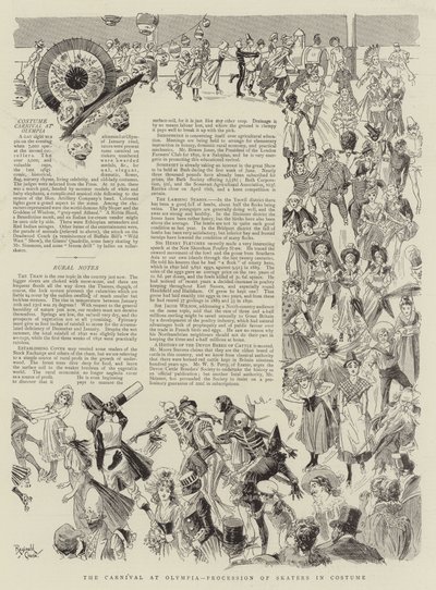 Het carnaval in Olympia, optocht van schaatsers in kostuum (litho) door Reginald Thomas Cleaver