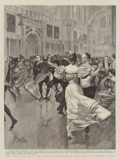 De volwassenwording van de hertog van Marlborough, het bal in Blenheim Palace (gravure) door Reginald Thomas Cleaver