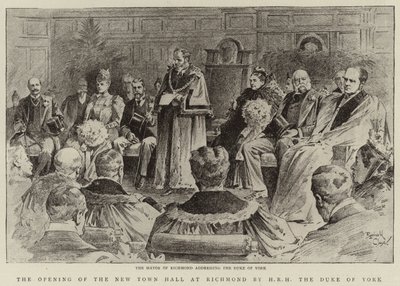 De opening van het nieuwe stadhuis in Richmond door Z.K.H. de hertog van York (litho) door Reginald Thomas Cleaver
