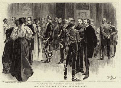 Het aftreden van de heer Peel (gravure) door Reginald Thomas Cleaver