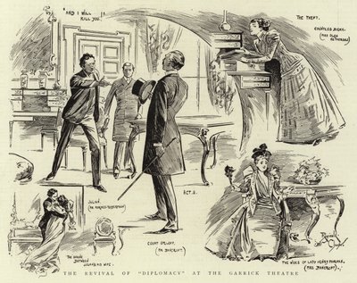 De heropleving van "Diplomacy" in het Garrick Theatre (litho) door Reginald Thomas Cleaver