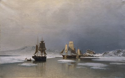 Zeilschepen op bevroren fjord door Reinholdt Boll