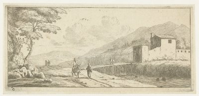Landschap met een man op een ezel door Reinier Nooms
