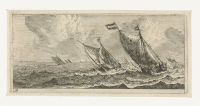 Veerboten op een ruwe zee door Reinier Nooms