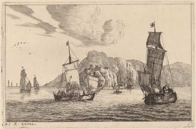 Havengezicht met Bergachtig Achtergrond door Reinier Nooms, called Zeeman