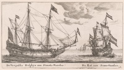 De "Vergulde Dolphyn," een groot koopvaardijschip, en de "Kat," een fluit door Reinier Nooms, called Zeeman