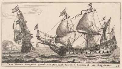Twee Nederlandse Fregatten door Reinier Nooms, called Zeeman