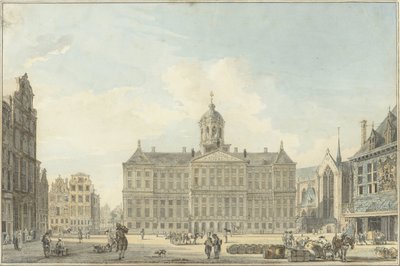 Amsterdam, de Dam met het Stadhuis en de Waag door Reinier Vinkeles (I)