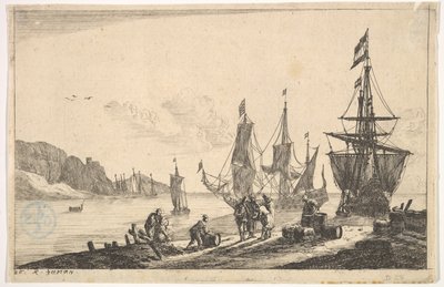 Baai met zeilschepen door Reinier Zeeman