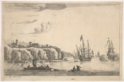 Haven met Dorp op een Klif, 17e eeuw door Reinier Zeeman