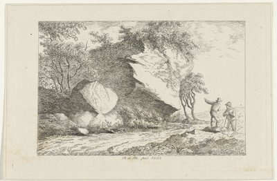 Landschap met twee figuren bij een rots door Reinierus Albertus Ludovicus baron van Isendoorn à Blois