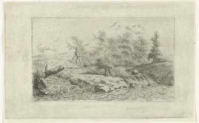 Man bij een waterval door Reinierus Albertus Ludovicus baron van Isendoorn à Blois
