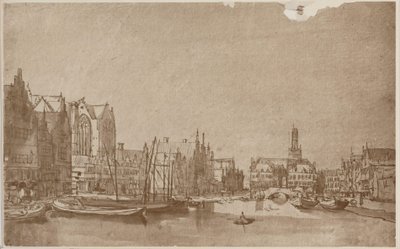 Anoniem Rokin Amsterdam gezien in de richting van het Damplein door Rembrandt