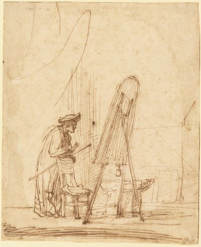 Een kunstenaar in zijn atelier door Rembrandt Harmensz. van Rijn