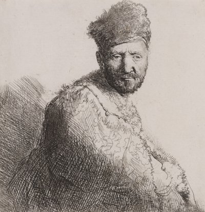 Bearded Man in Furred Oriental Cap and Robe door Rembrandt van Rijn
