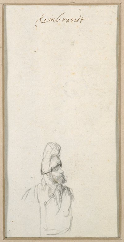 Baardige man in profiel, met een hoge muts, ca. 1640 door Rembrandt Harmensz. van Rijn