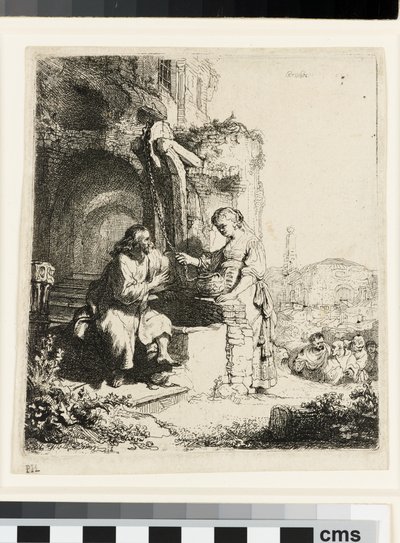 Christus en de Vrouw van Samaria tussen Ruïnes door Rembrandt van Rijn
